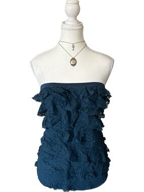 Y2K “Wet Seal” Navy Blue Ruffle Lace Trim Tube Top